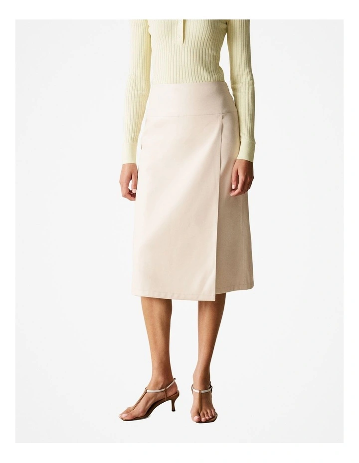 Faux Leather Panel Skirt in Parchment image 2
