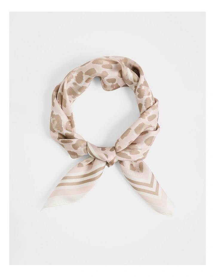 Silk Twill Ocelot Print Scarf in Pale Pink image 1