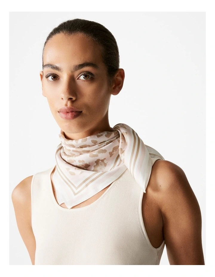 Silk Twill Ocelot Print Scarf in Pale Pink image 3