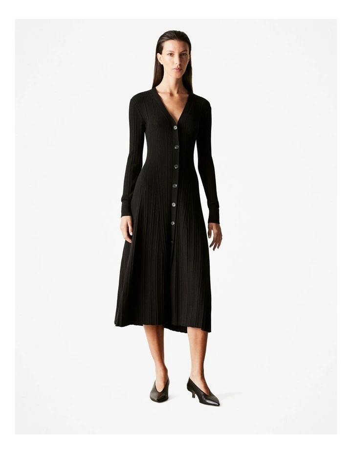 Organically Grown Cotton Blend Rib Knit Dress in Black image 1