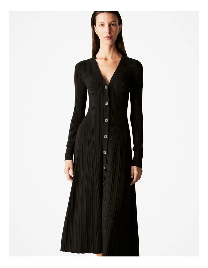 Organically Grown Cotton Blend Rib Knit Dress in Black image 2