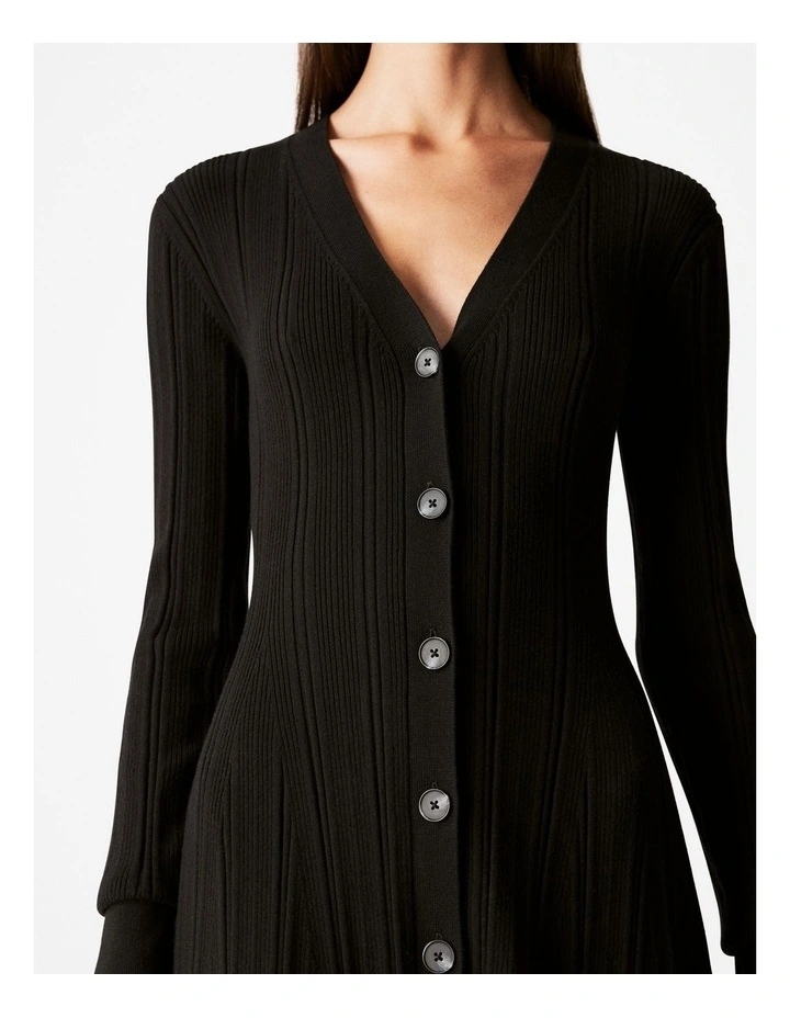 Organically Grown Cotton Blend Rib Knit Dress in Black image 3