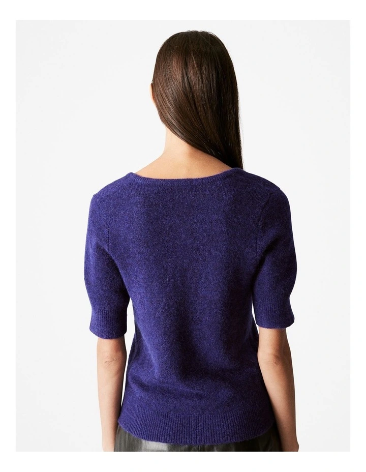 Alpaca Merino Blend V Neck Knit T-shirt in Royal Purple image 4