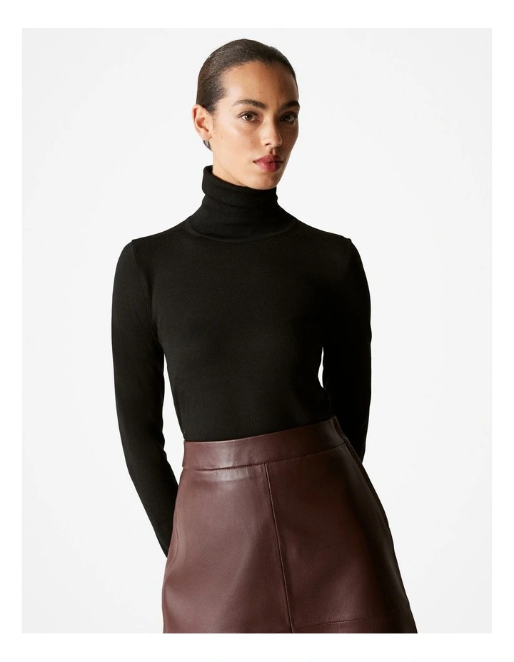 Merino Roll Neck Knit in Black image 1