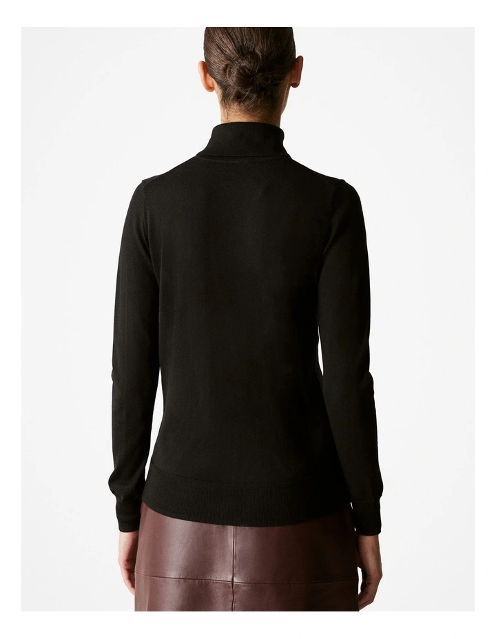 Merino Roll Neck Knit in Black image 4