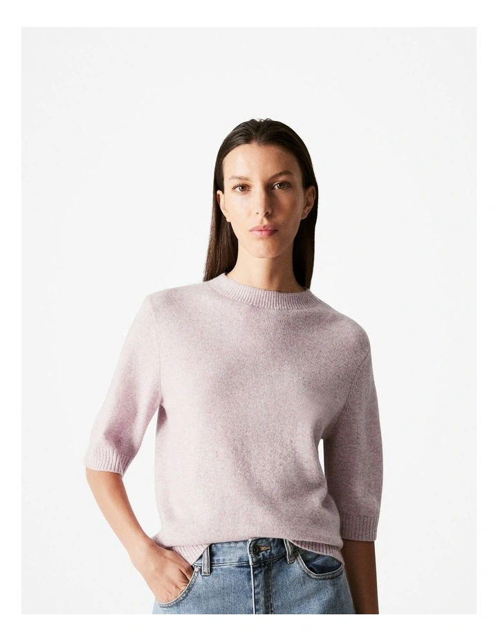 Wool Cashmere Speckled Knit T-shirt in Blush Pink image 1
