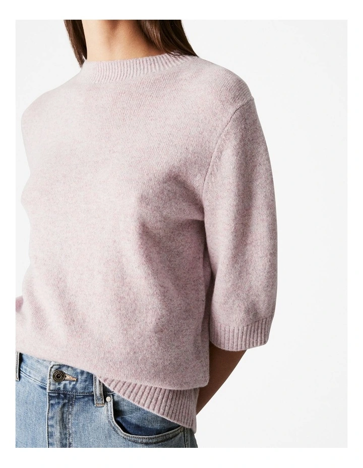 Wool Cashmere Speckled Knit T-shirt in Blush Pink image 3