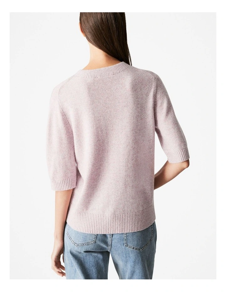 Wool Cashmere Speckled Knit T-shirt in Blush Pink image 4