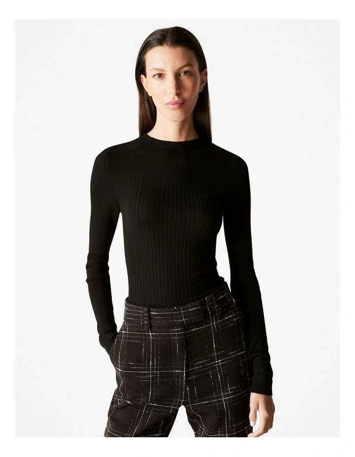 Fine Merino Mock Neck Knit in Black image 1