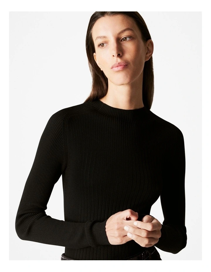 Fine Merino Mock Neck Knit in Black image 3