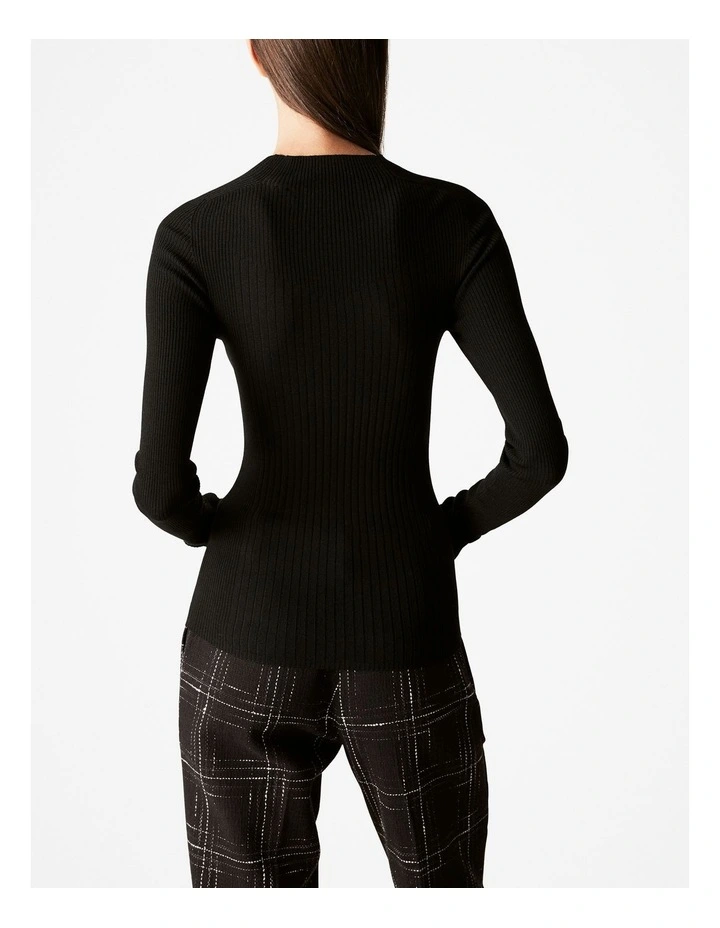 Fine Merino Mock Neck Knit in Black image 4