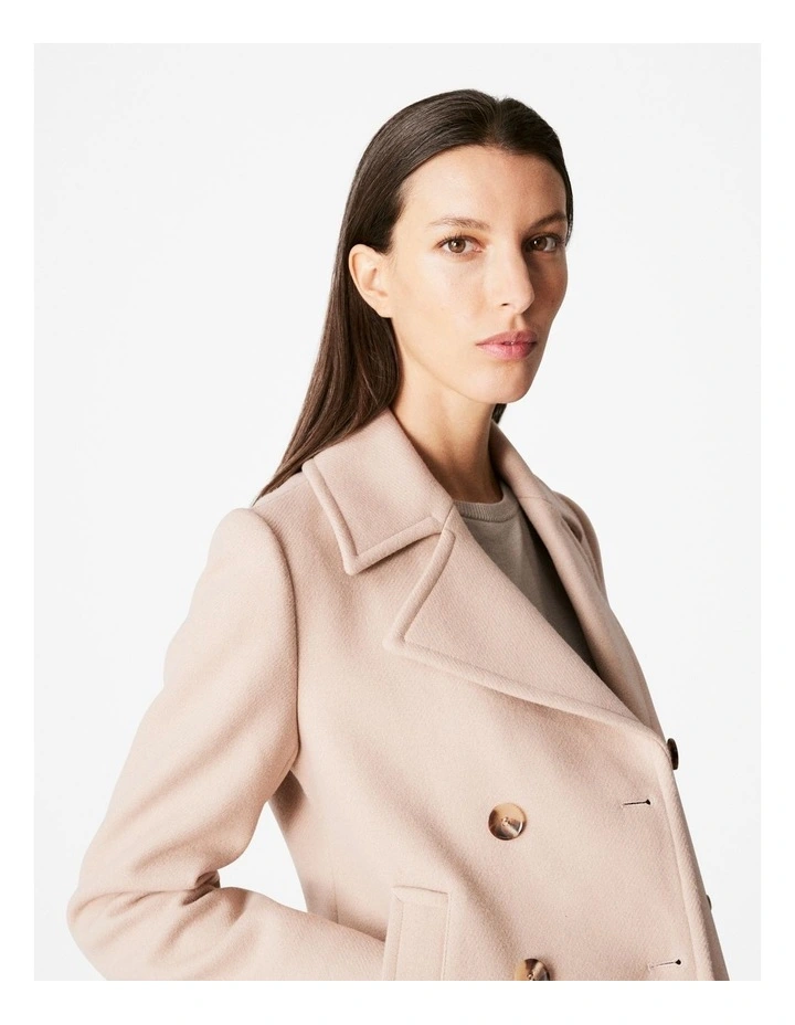 Italian Wool Blend Peacoat in Biscuit image 3