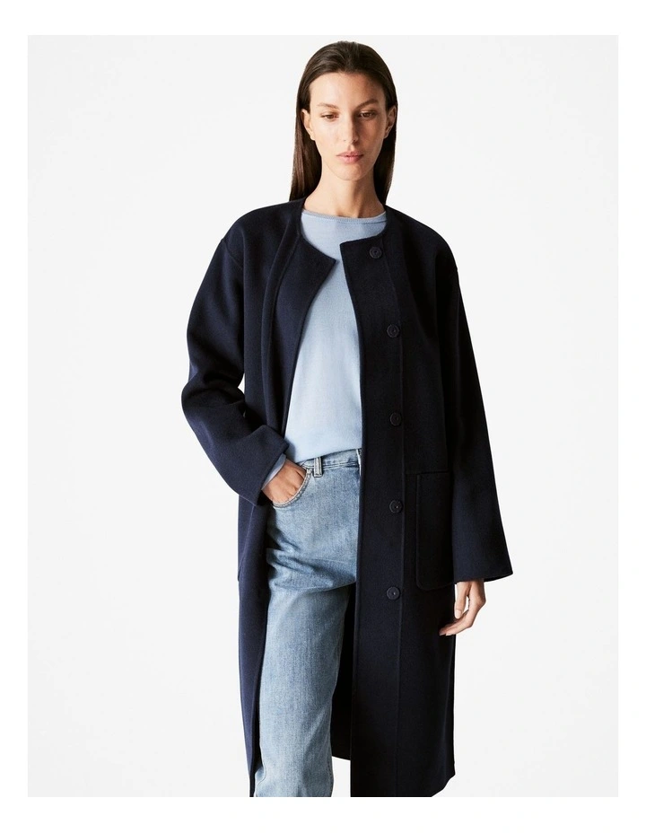 Double Faced Wool Pocketed Classic Coat in Night Sky image 2