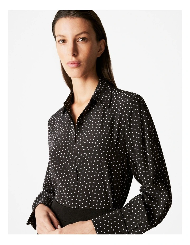 Silk Polka Dot French Cuff Shirt in Black image 1