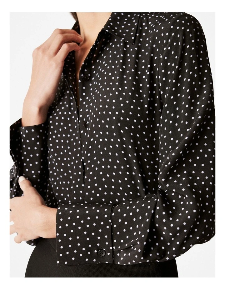 Silk Polka Dot French Cuff Shirt in Black image 3