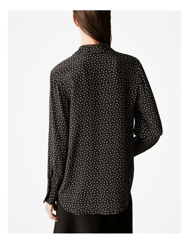 Silk Polka Dot French Cuff Shirt in Black image 4