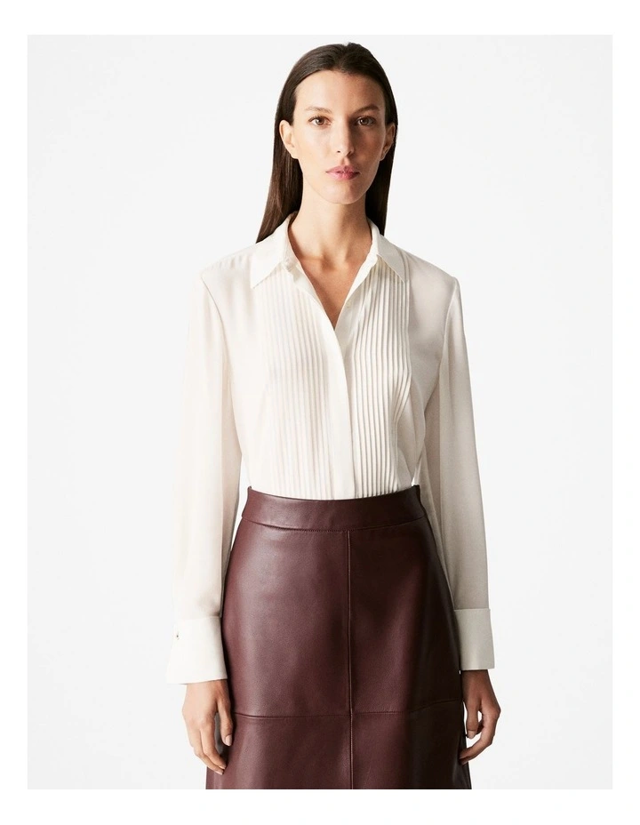 Silk Tuxedo Shirt in Parchment image 1