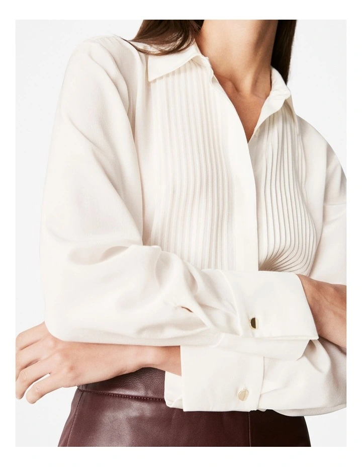 Silk Tuxedo Shirt in Parchment image 3