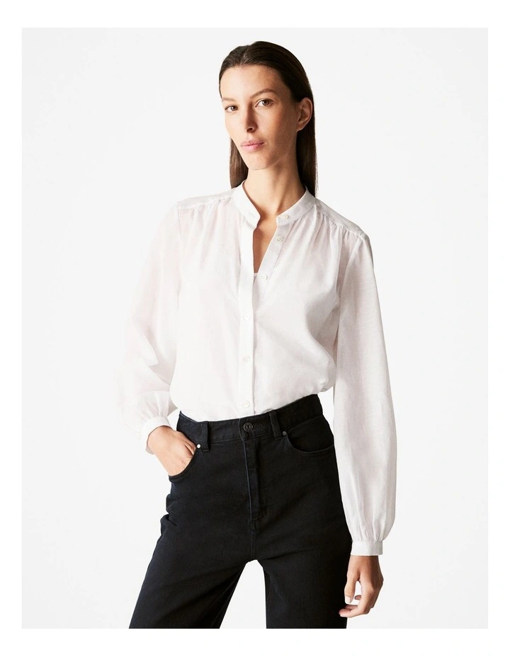 Cotton Silk Swiss Dot Blouse in Parchment image 1