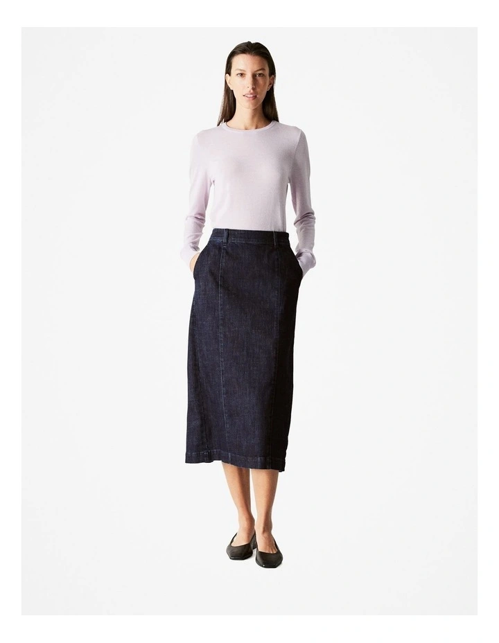 Denim Pintuck Skirt in Dark Indigo image 1