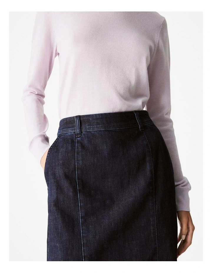 Denim Pintuck Skirt in Dark Indigo image 3
