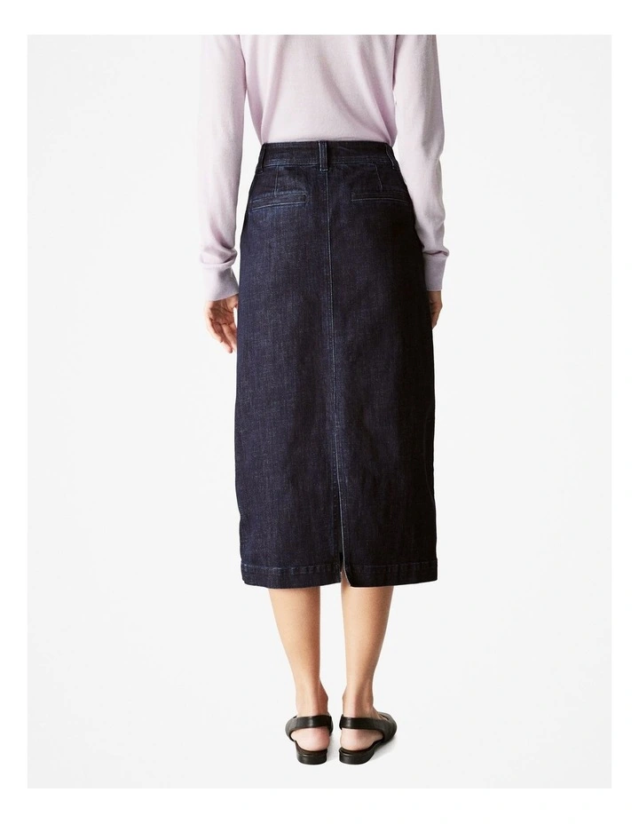 Denim Pintuck Skirt in Dark Indigo image 4