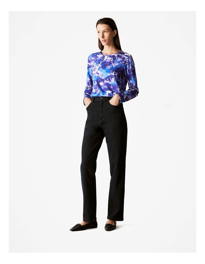 Pima Cotton Watercolour Floral T-shirt in Royal Purple image 2