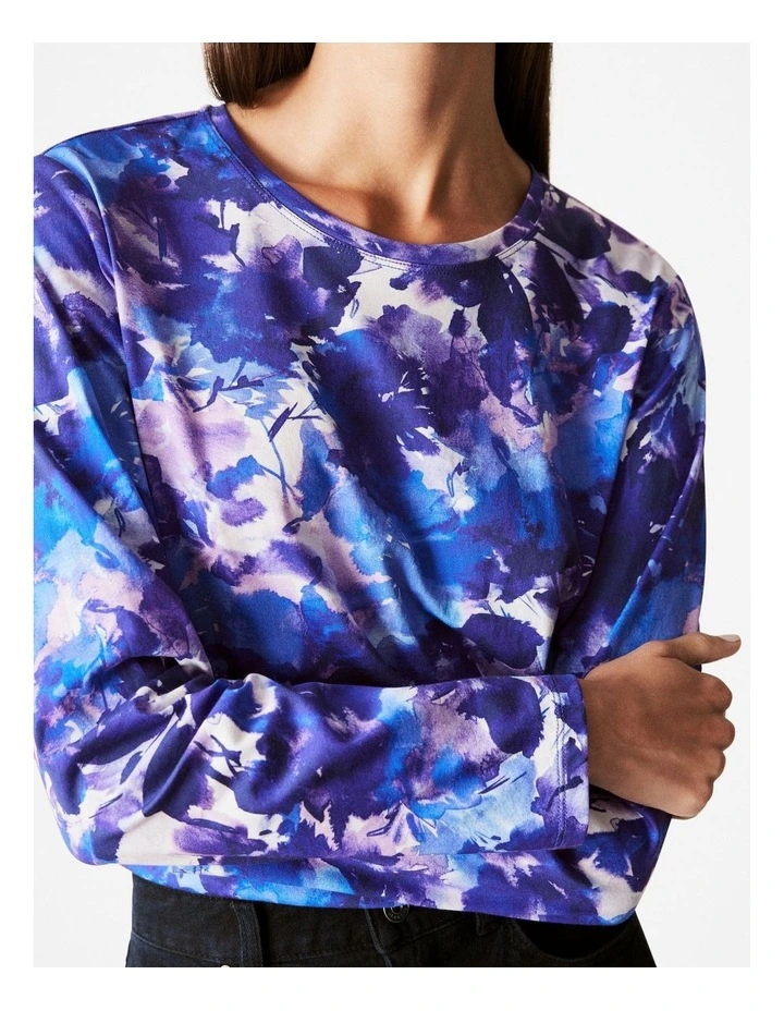 Pima Cotton Watercolour Floral T-shirt in Royal Purple image 3