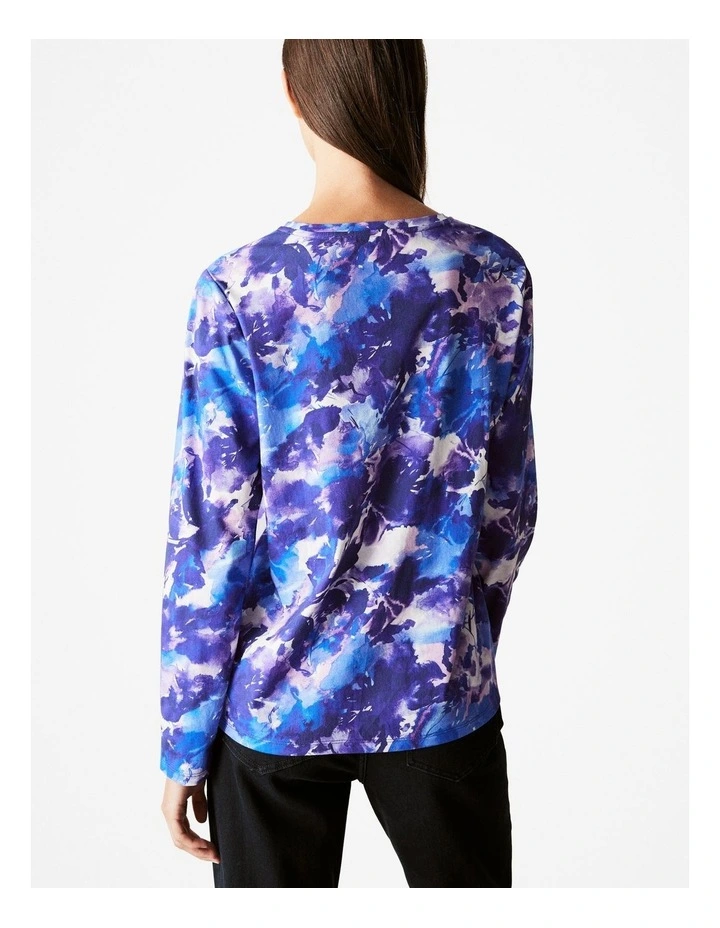 Pima Cotton Watercolour Floral T-shirt in Royal Purple image 4