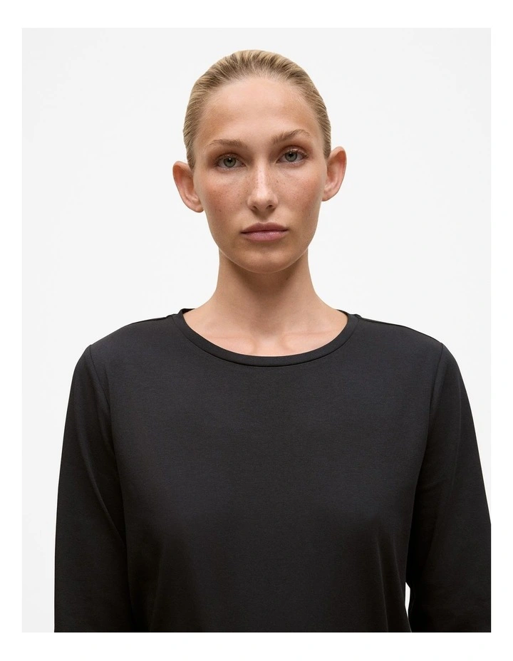 Cotton Long Sleeve Crew T-Shirt in Black image 3