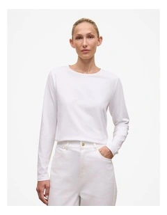 Cotton Long Sleeve Crew T-Shirt in White