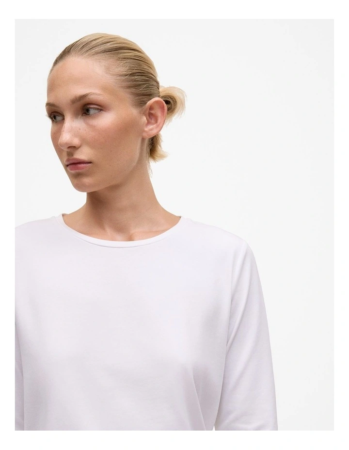 Cotton Long Sleeve Crew T-Shirt in White image 3