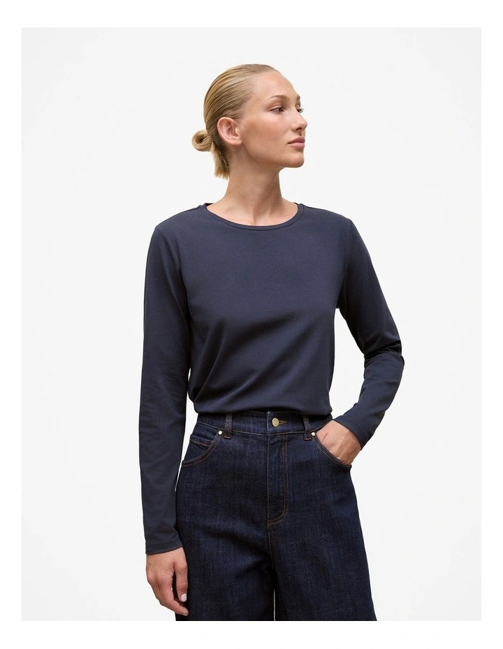 Cotton Long Sleeve Crew T-Shirt in Night Sky image 1