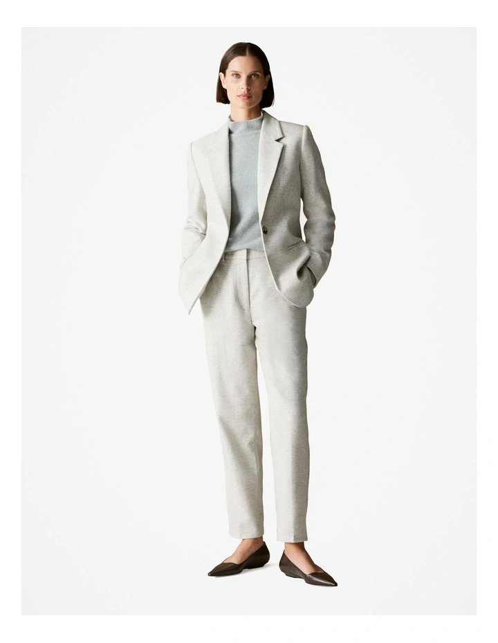 Italian Wool Blend Herringbone Blazer in White image 2