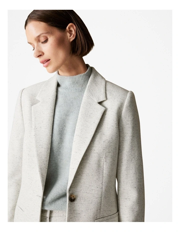Italian Wool Blend Herringbone Blazer in White image 3
