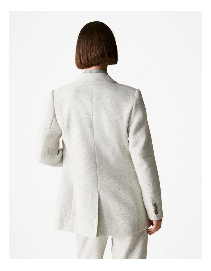 Italian Wool Blend Herringbone Blazer in White image 4