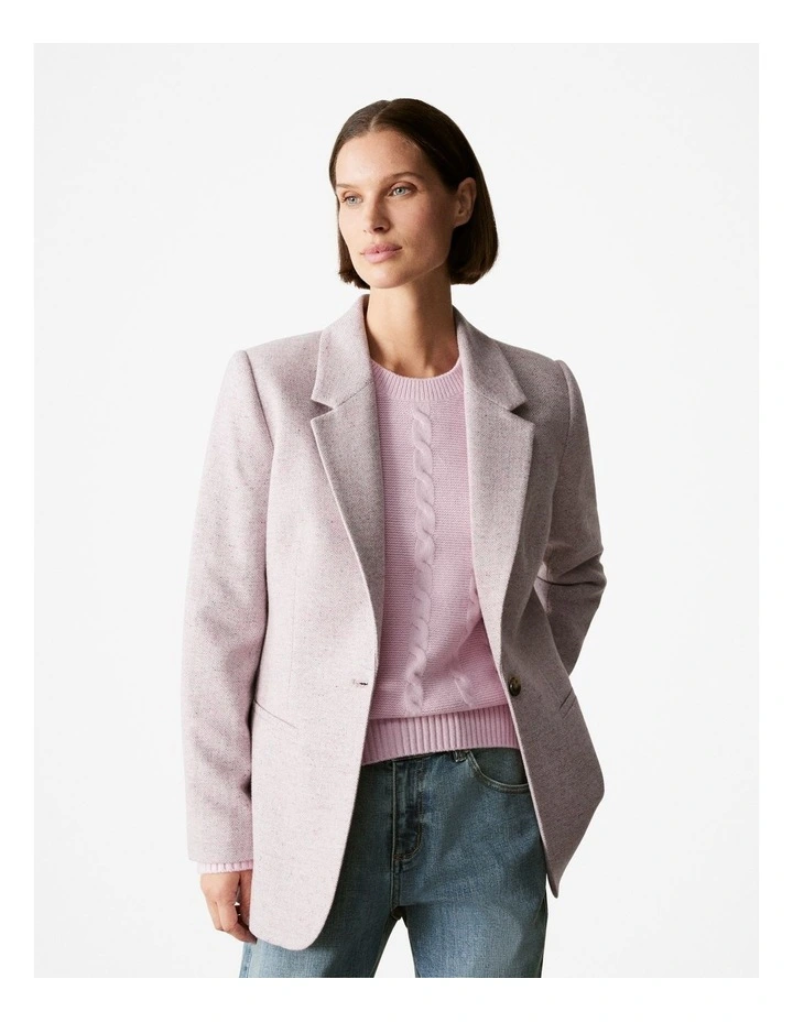 Italian Wool Blend Herringbone Blazer in Amethyst image 1