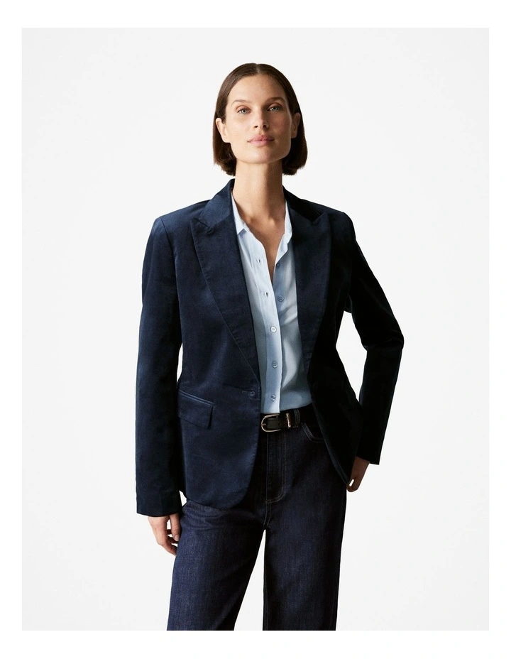 Velvet Single Breasted Blazer in Night Sky image 1