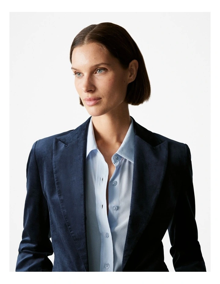 Velvet Single Breasted Blazer in Night Sky image 3