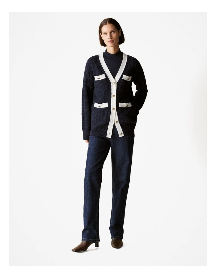 Merino Cashmere Blend Cable Cardigan in Night Sky image 2