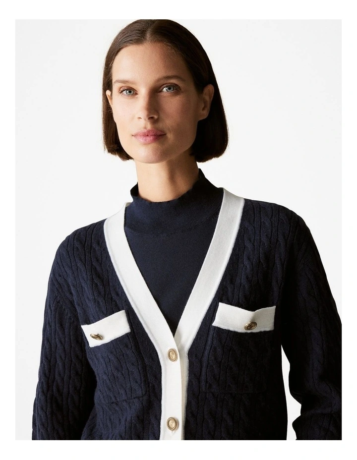 Merino Cashmere Blend Cable Cardigan in Night Sky image 3