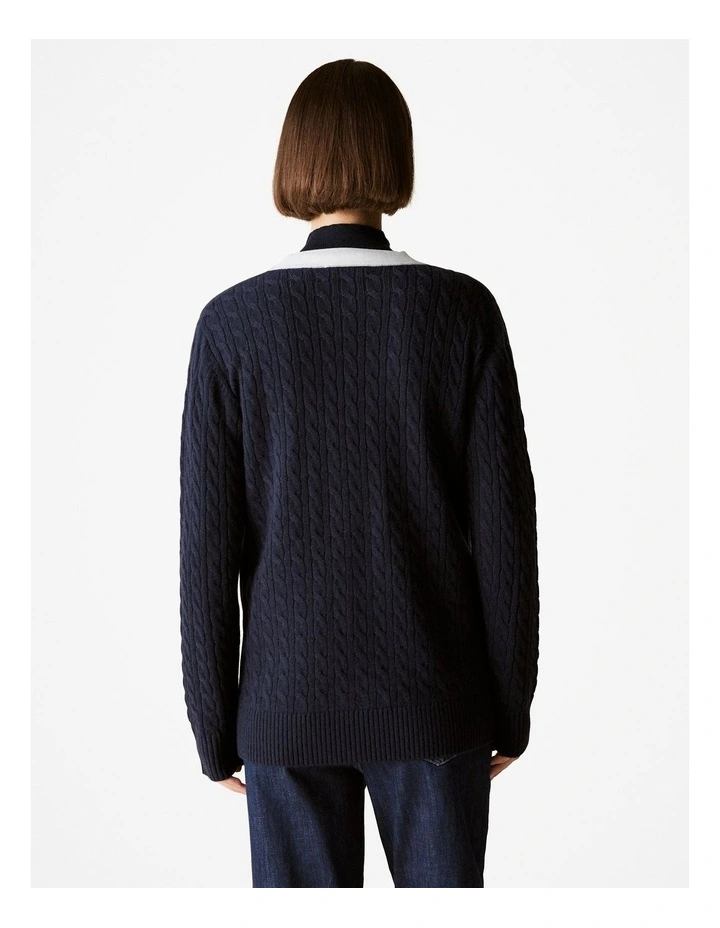 Merino Cashmere Blend Cable Cardigan in Night Sky image 4