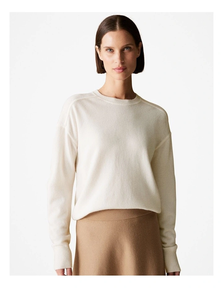 Merino Blend Forward Shoulder Seam Relaxed Crew in Parchment image 1