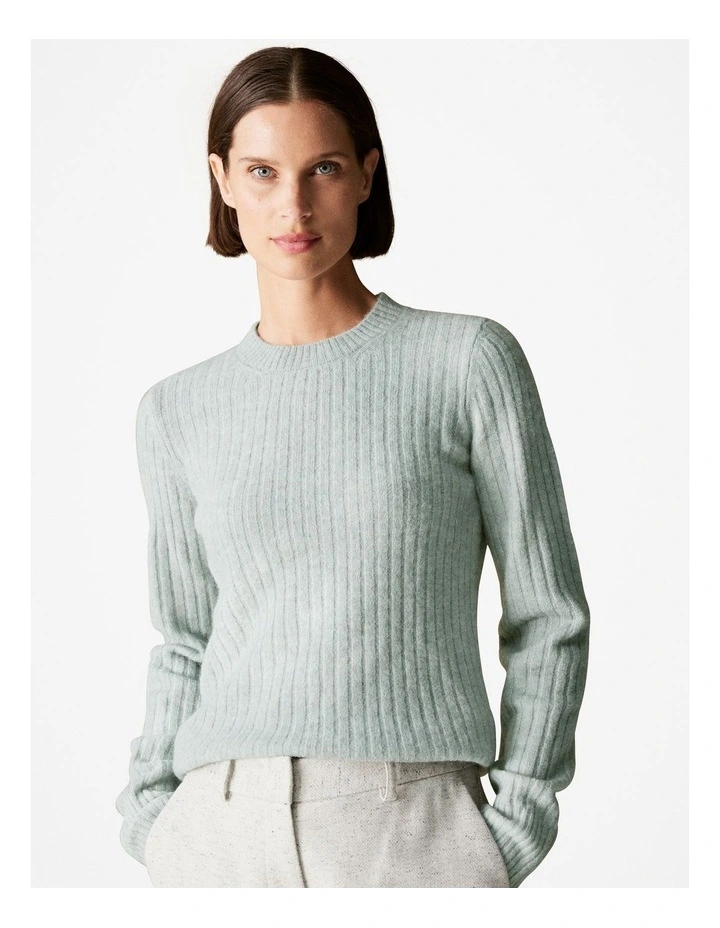 Alpaca Merino Blend Rib Crew in Pastel Green image 1