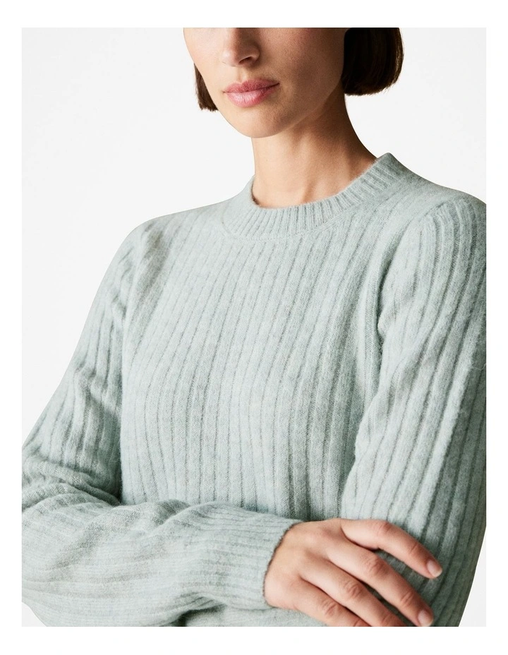 Alpaca Merino Blend Rib Crew in Pastel Green image 3