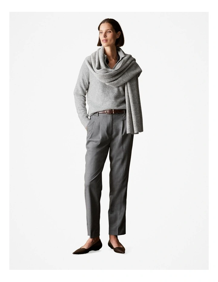 Alpaca Merino Blend Relaxed Polo Knit in Light Grey Melange image 2