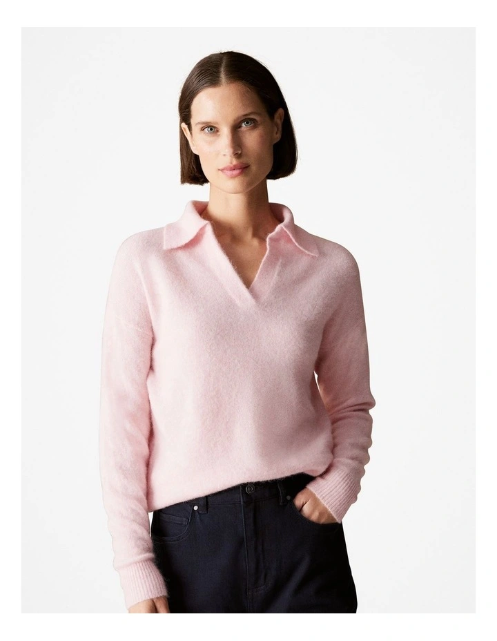 Alpaca Merino Blend Relaxed Polo Knit in Blossom Pink image 1