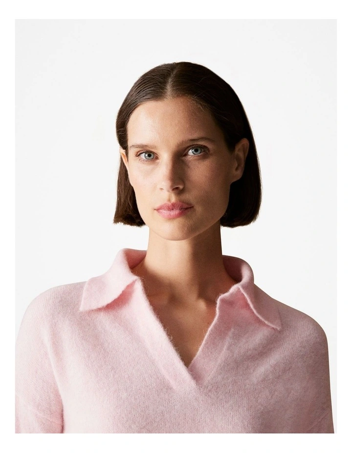 Alpaca Merino Blend Relaxed Polo Knit in Blossom Pink image 3