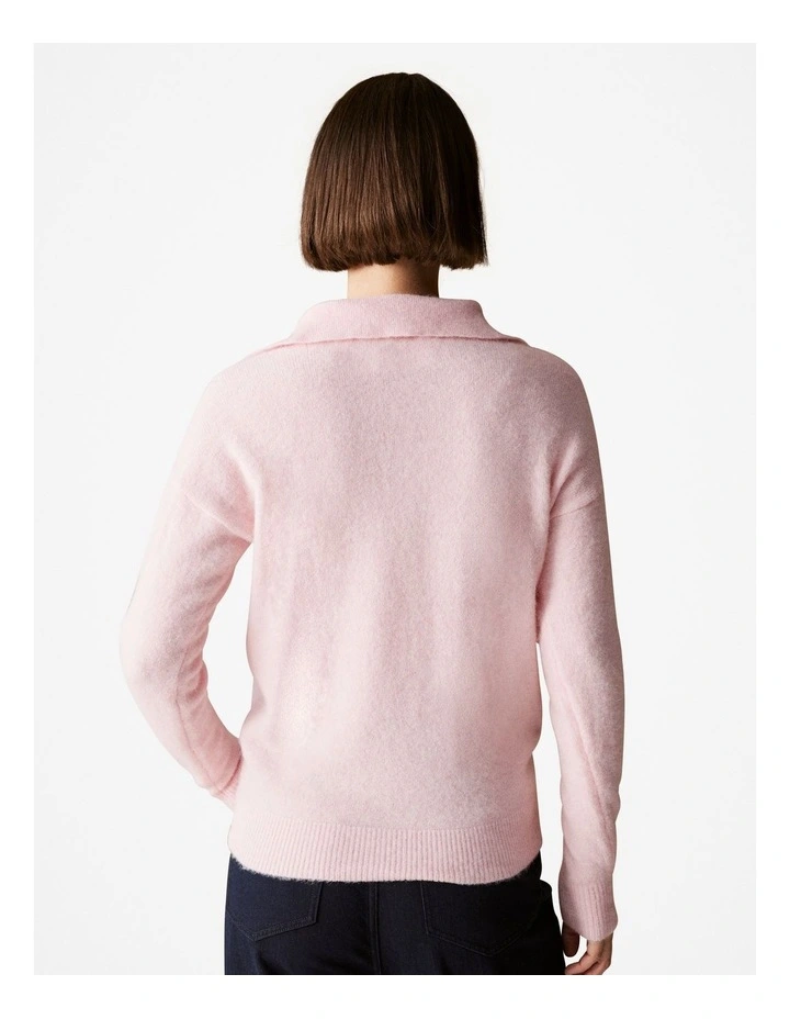 Alpaca Merino Blend Relaxed Polo Knit in Blossom Pink image 4