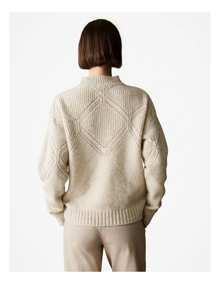 Wool Cotton Textured Mock Neck Pullover in Parchment image 4